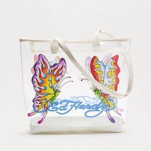 NWT/NIP Ed Hardy Multicolor Y2K Vintage Butterfly Clear PVC Tote Bag!